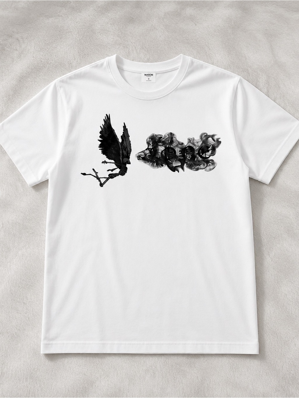 White Graphic Crewneck T-Shirt with Black Print